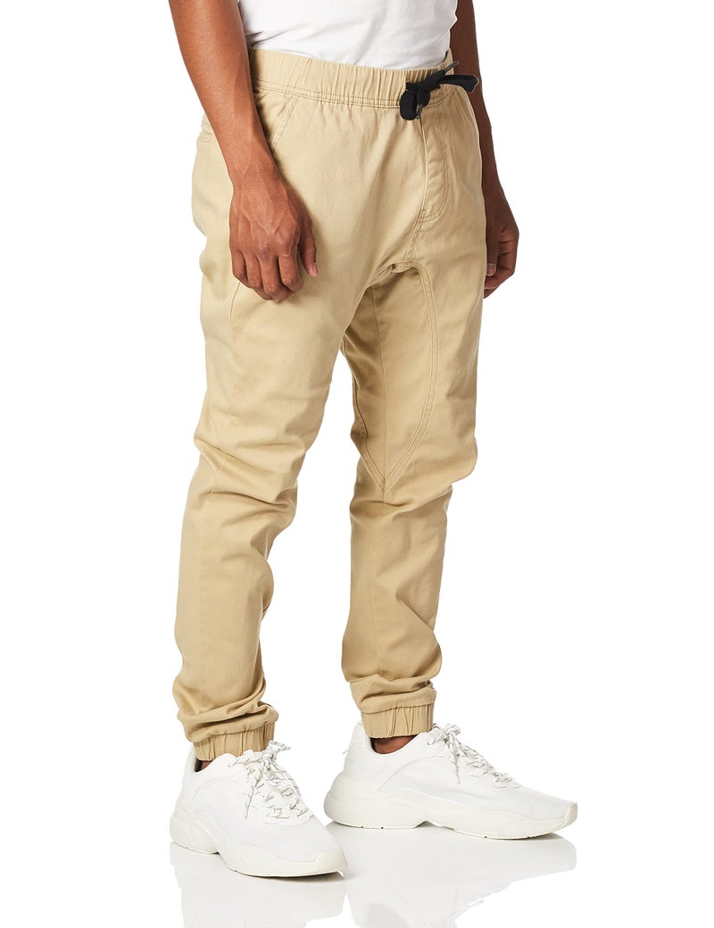WT02 Young Menâ€™s Jogger Pants In Basic Solid Colors and Stretch Twill Fabric Pants, -light khaki, XX-Large - Image 2